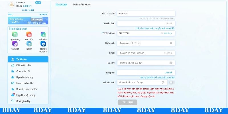 Hội viên cần xác thực thông tin trước khi rút